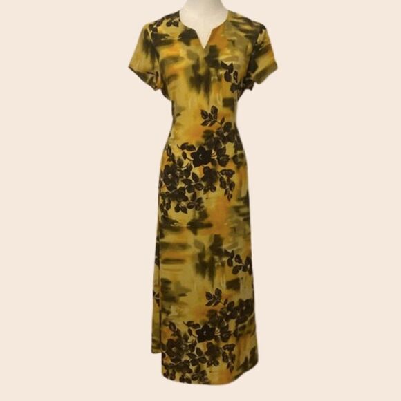 Vintage 90's Joni Blair Yellow Floral Tie Back Maxi Dress Size Medium - Picture 1 of 15